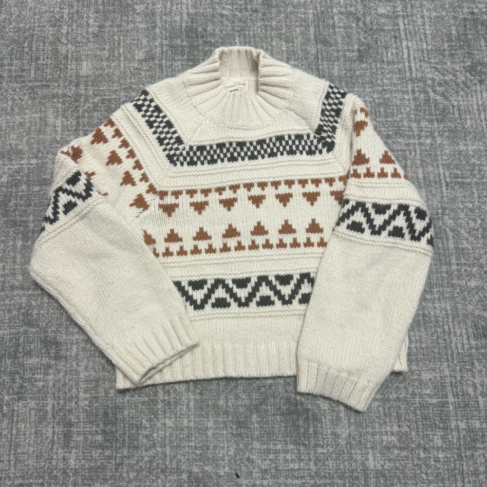 Universal Thread Cream Knit Fair Isle Cropped Sweater